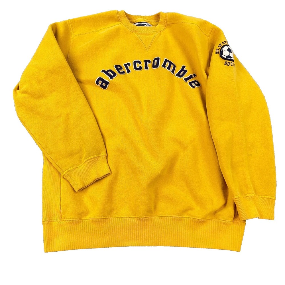 VTG Y2K Abercrombie & Fitch Sweatshirt Men XL Yellow Crewneck Spell‎ Out Soccer